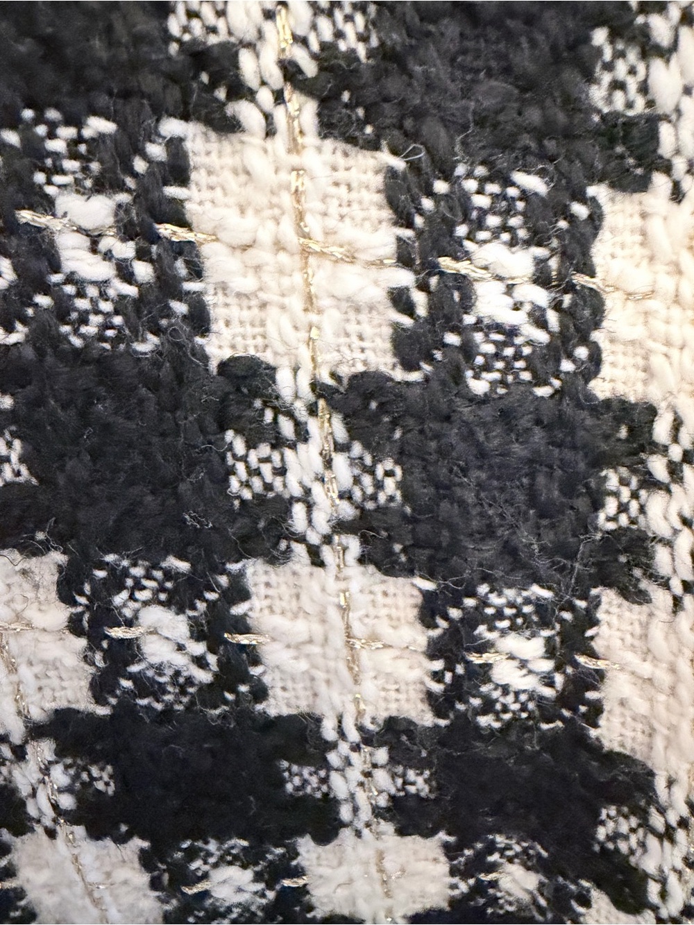 VOY Plaid Tweed Shift Dress Gold Metallic Threads Woven Thru Black & Ivory S NWT - Picture 5 of 13